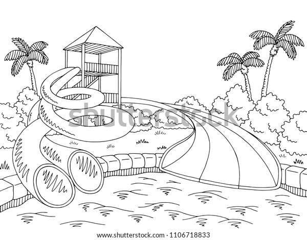 Aqua park graphic black white sketch stock vector royalty free