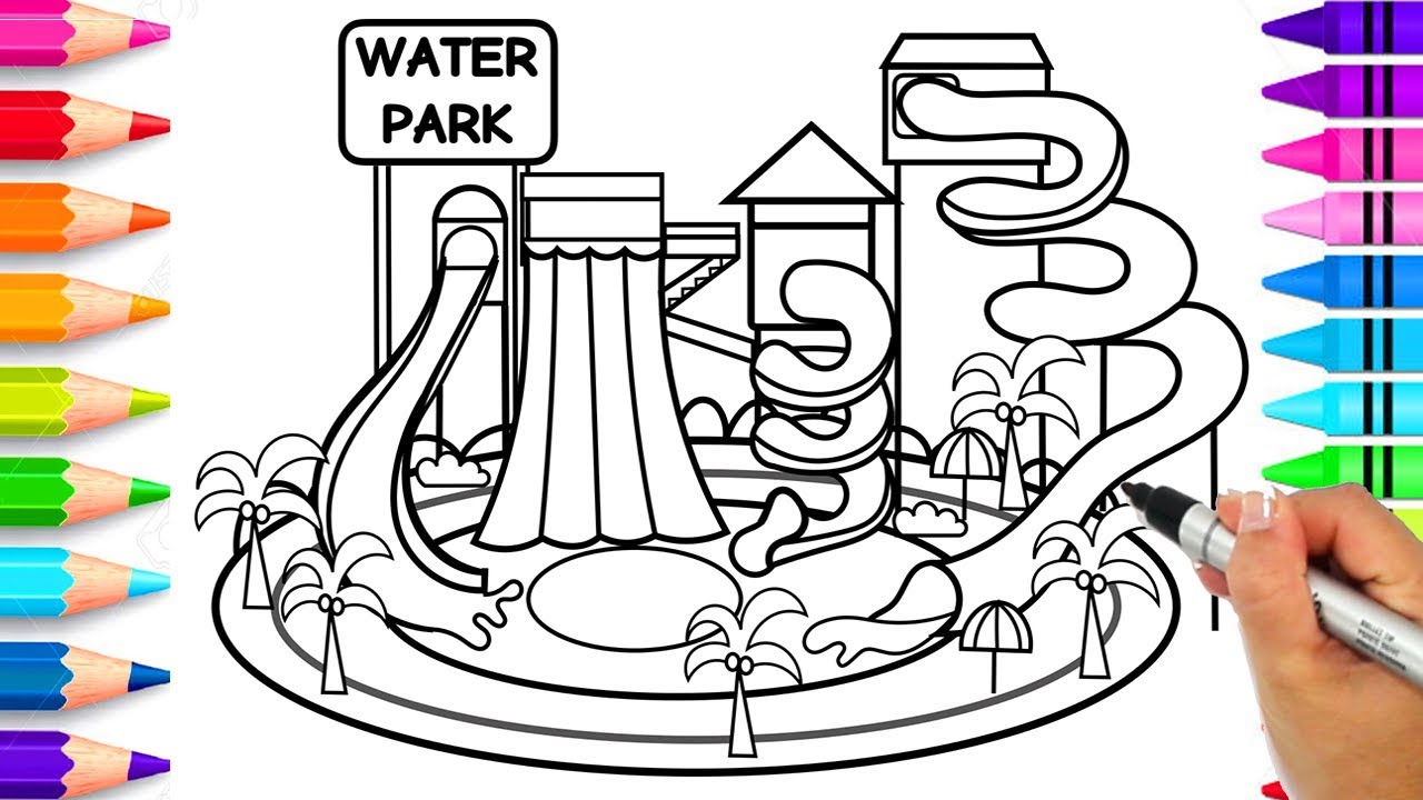 Learn to draw a waterpark step by step for kids how to draw a swiing pool with slides
