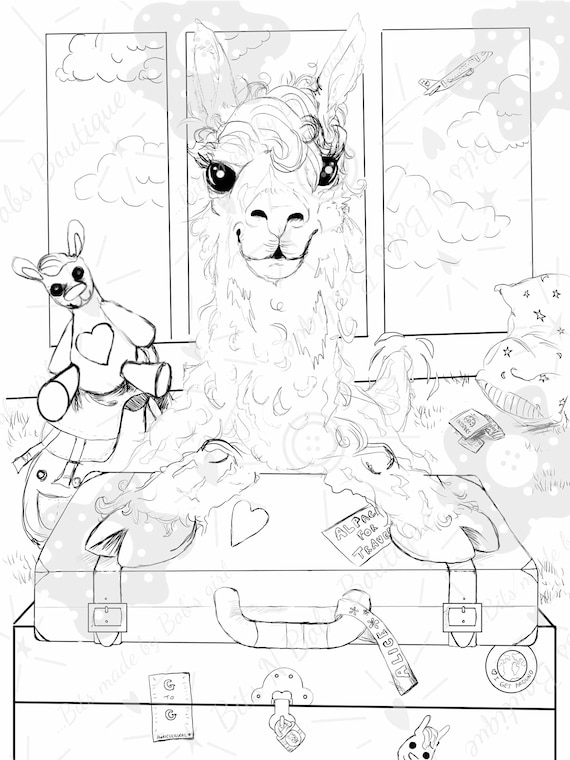 Alpacad for travel coloring page llama art coloring pages for adults coloring pages for kidsdigital download only download now