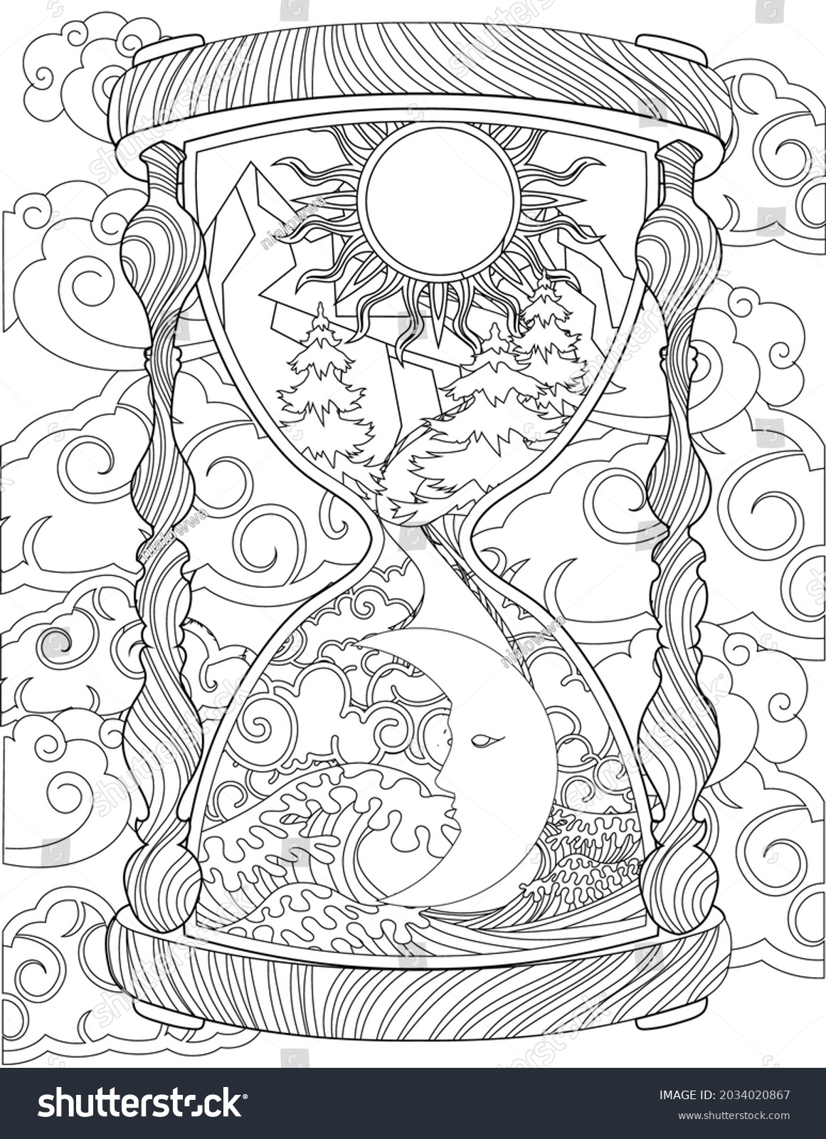 Antique hourglass drawing showing sun moon stock vector royalty free