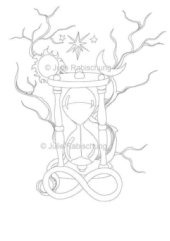 Printable hourglass coloring pagesun and moon coloring pagehourglass tattoo design adult coloringtime digital coloring page