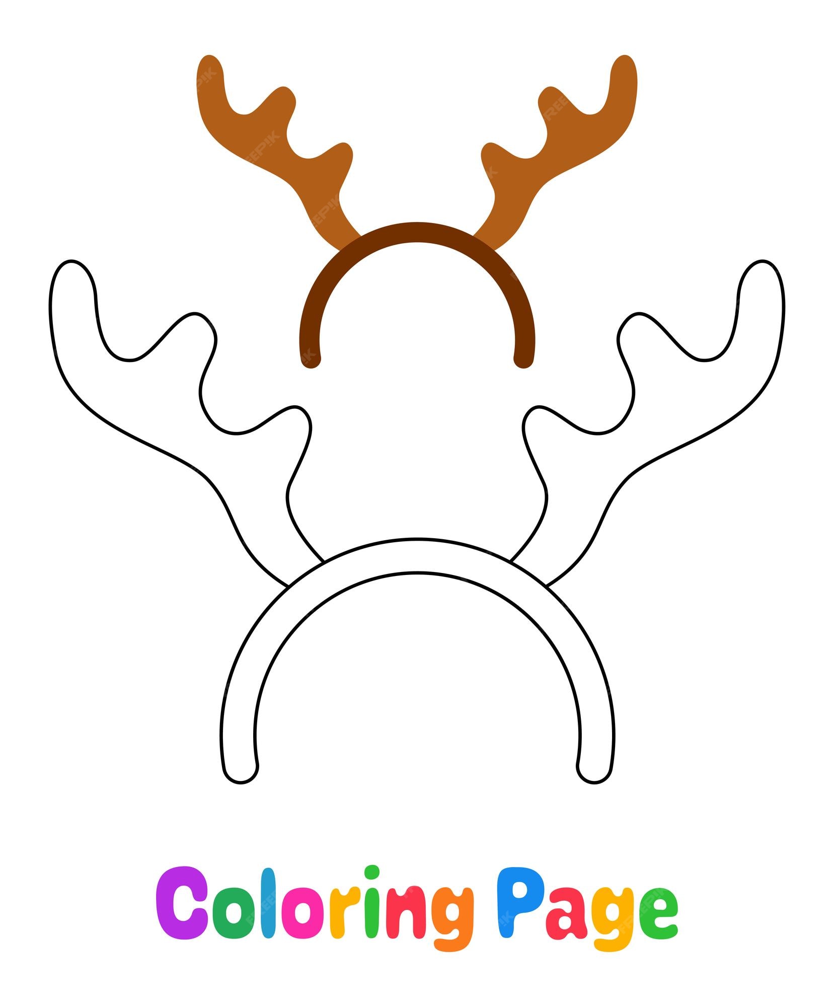 Premium vector coloring page with deer antlers headband for kids