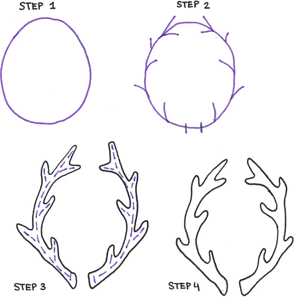 How to draw antlers in easy steps
