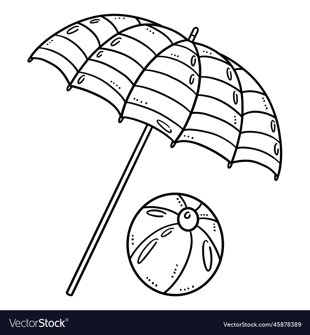 Beach ball with umbrella isolated coloring page vector image