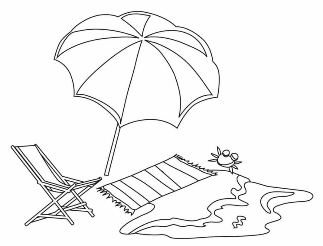 Beach umbrella on the beach coloring page