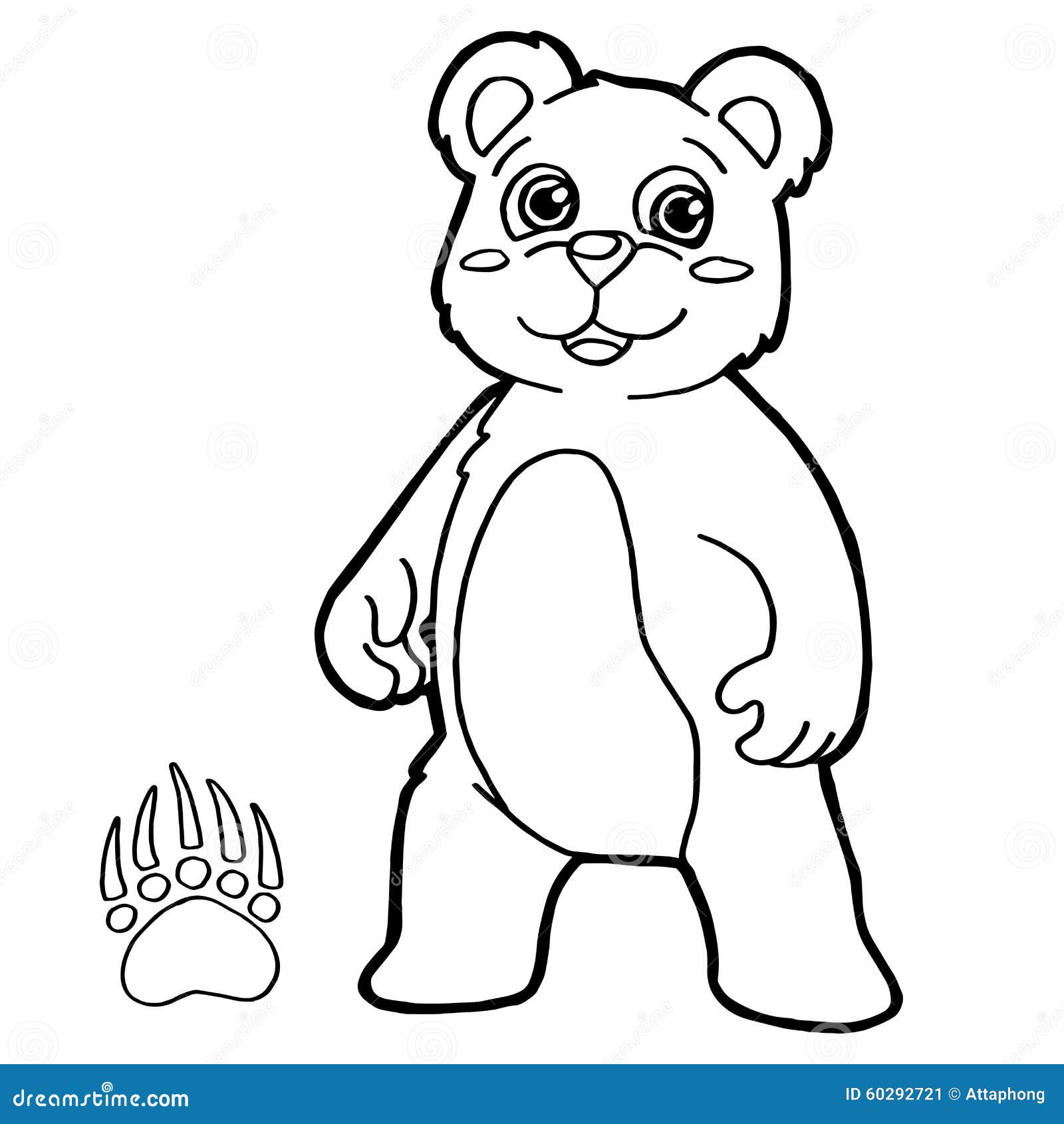 Bear with paw print coloring page vector stock vector