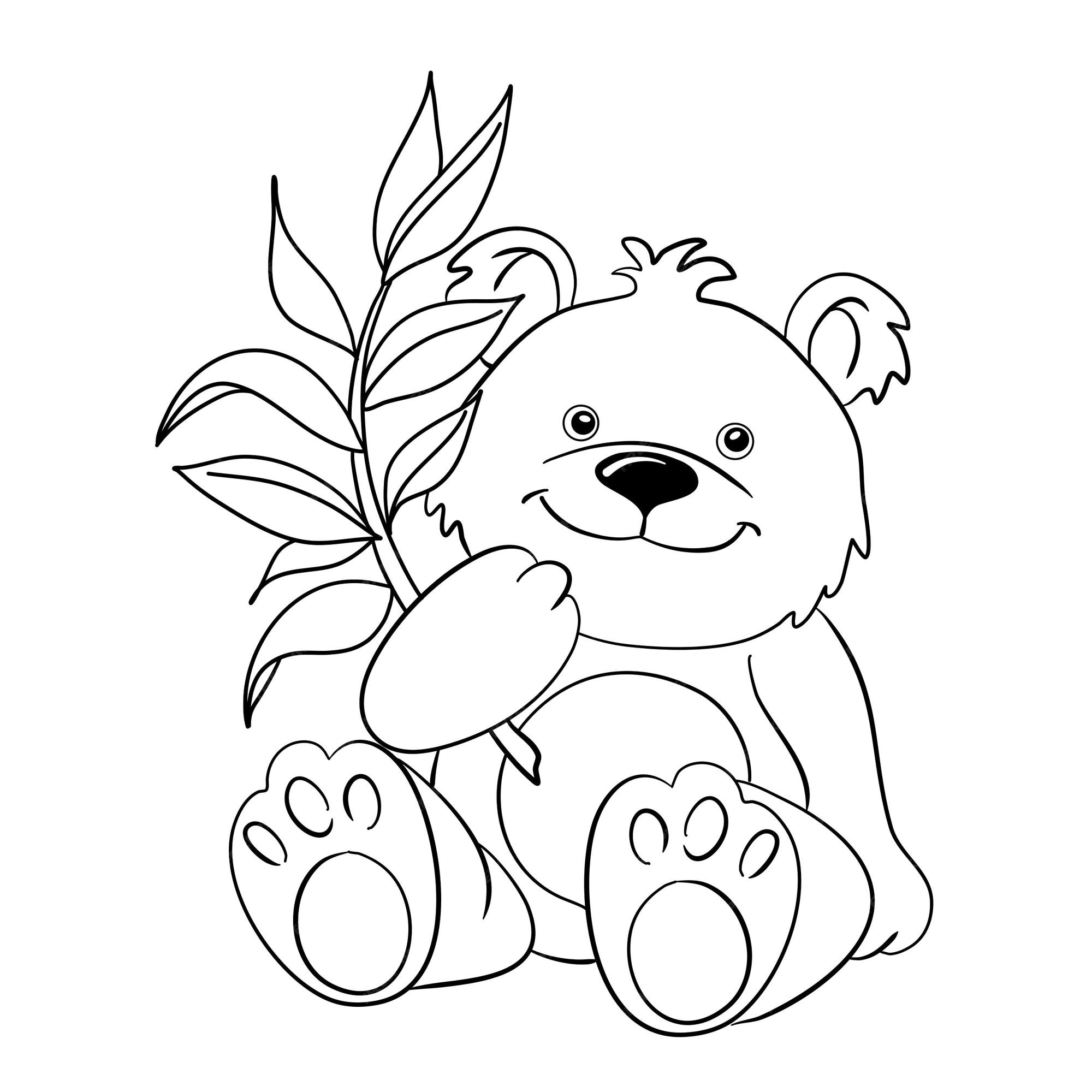 Premium vector coloring page of a cute bear with a branch in its paw