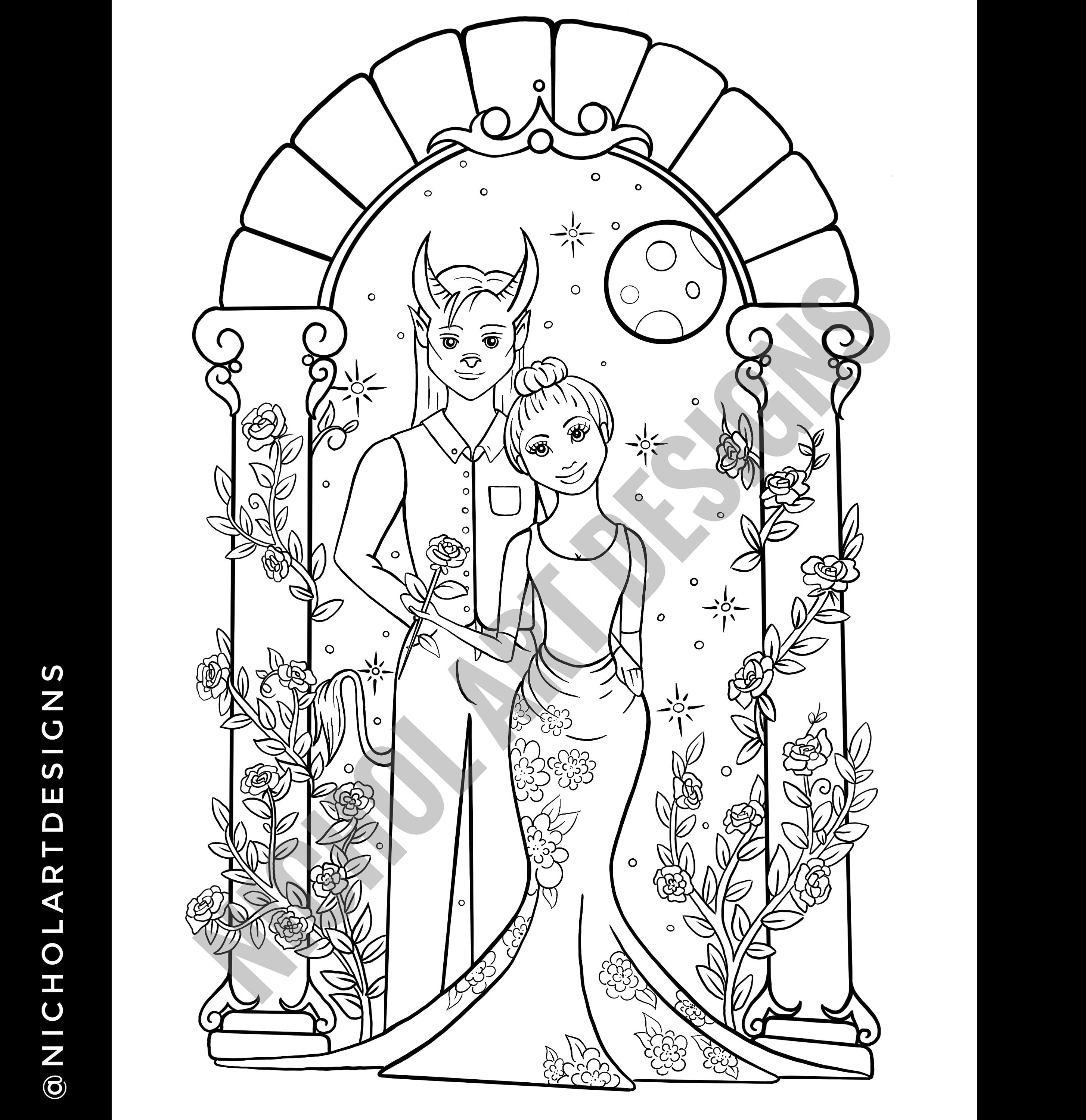 Beauty and the beast colouring page fairy tale coloring page downloadable colouring page printable coloring page belle colouring page download now