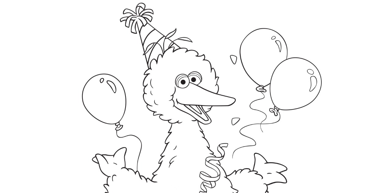Free printable big bird birthday coloring page