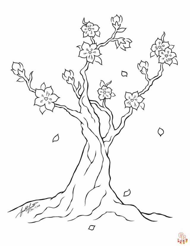 Cherry blossom coloring pages for kids printable and free