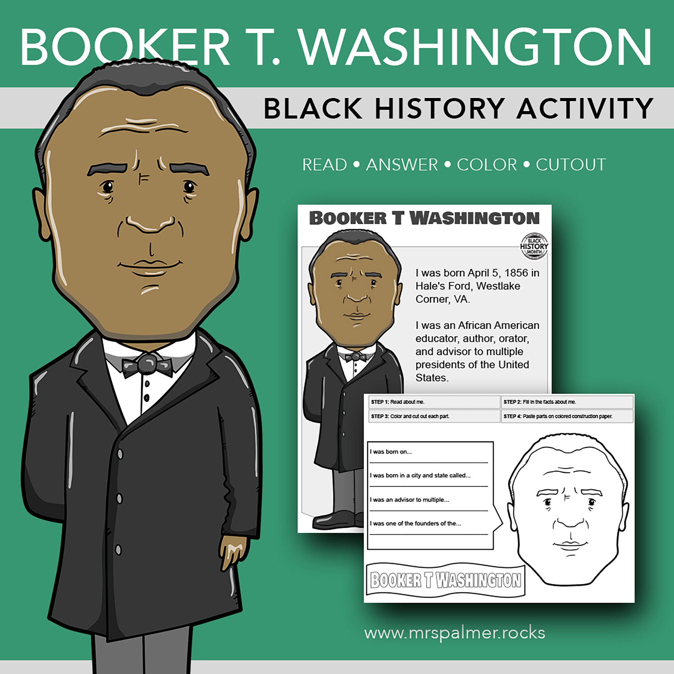 Booker t washington big head black history cut