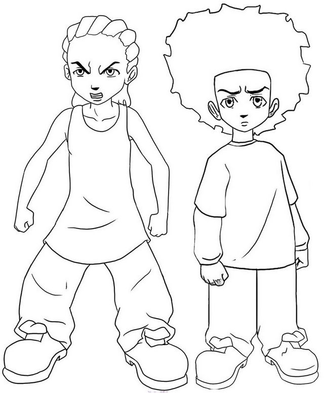 Huey and riley coloring page of boondocks mini canvas art book art drawings boondocks drawings