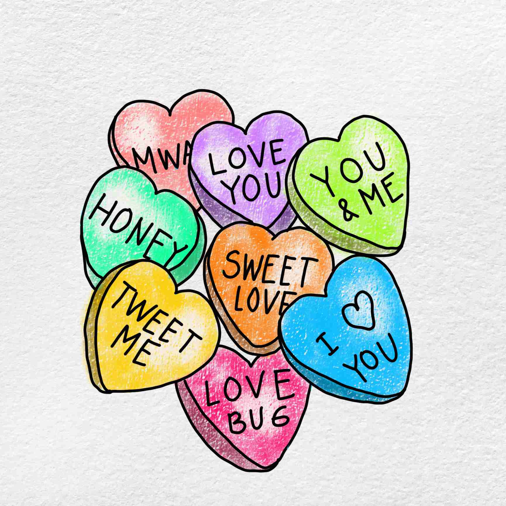 How to draw candy hearts