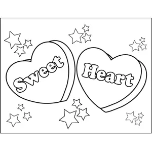 Sweet heart candy hearts coloring page
