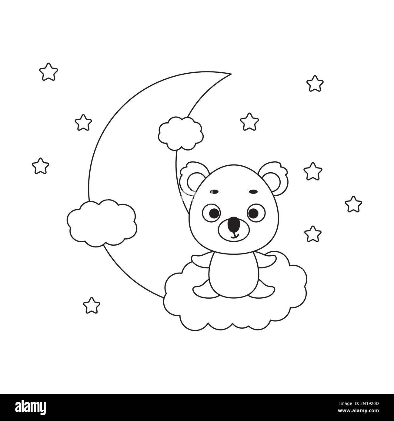Coloring page cute little koala sitting on cloud coloring book for kids educational activity for preschool years kids and toddlers with cute animal stock vector image art
