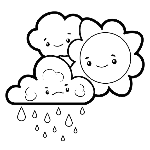 Premium vector coloring book or page for kids black and white sun and cloud