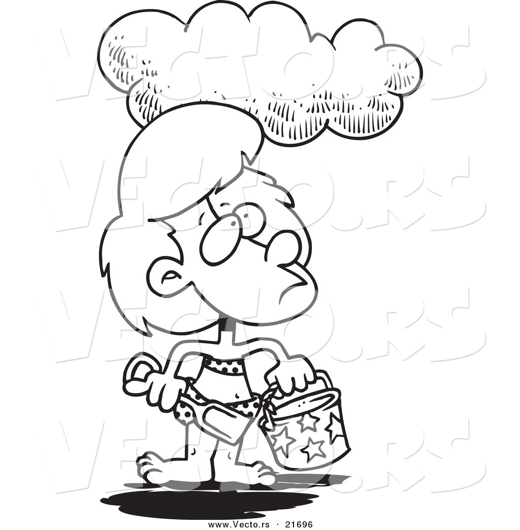 R of a cartoon cloud over a girl at a beach