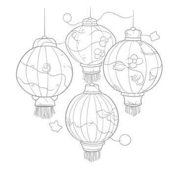 Four red lanterns with string attached in coloring pages outline sketch drawing vector wing drawing lantern drawing ring drawing png and vector with transparent background for free download