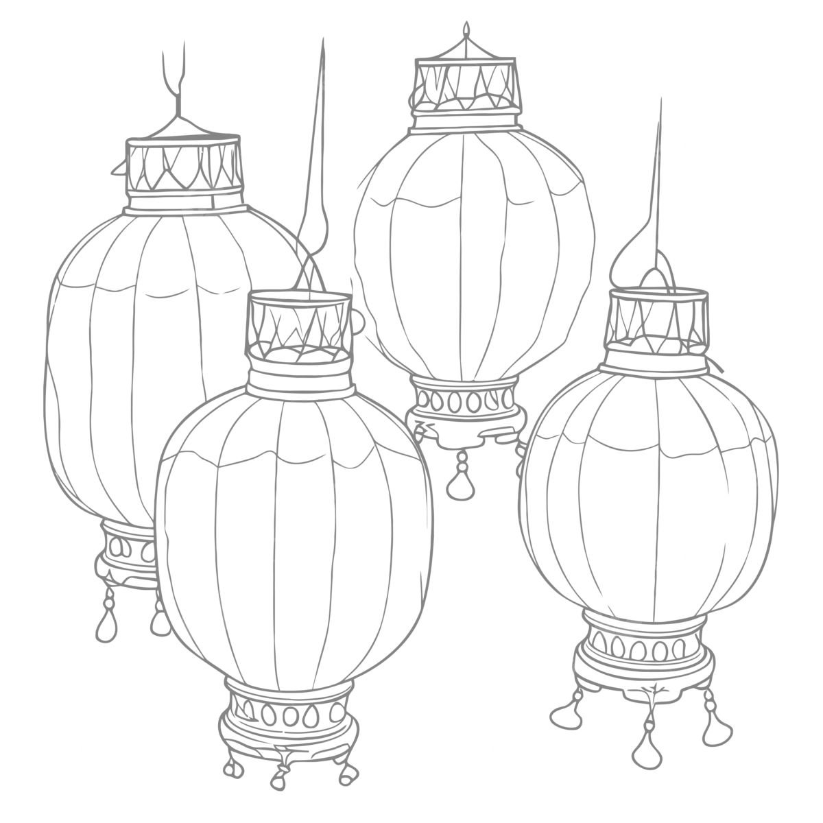 Coloring page with four chinese lanterns outline sketch drawing vector chinese lanterns drawing chinese lanterns outline chinese lanterns sketch png and vector with transparent background for free download