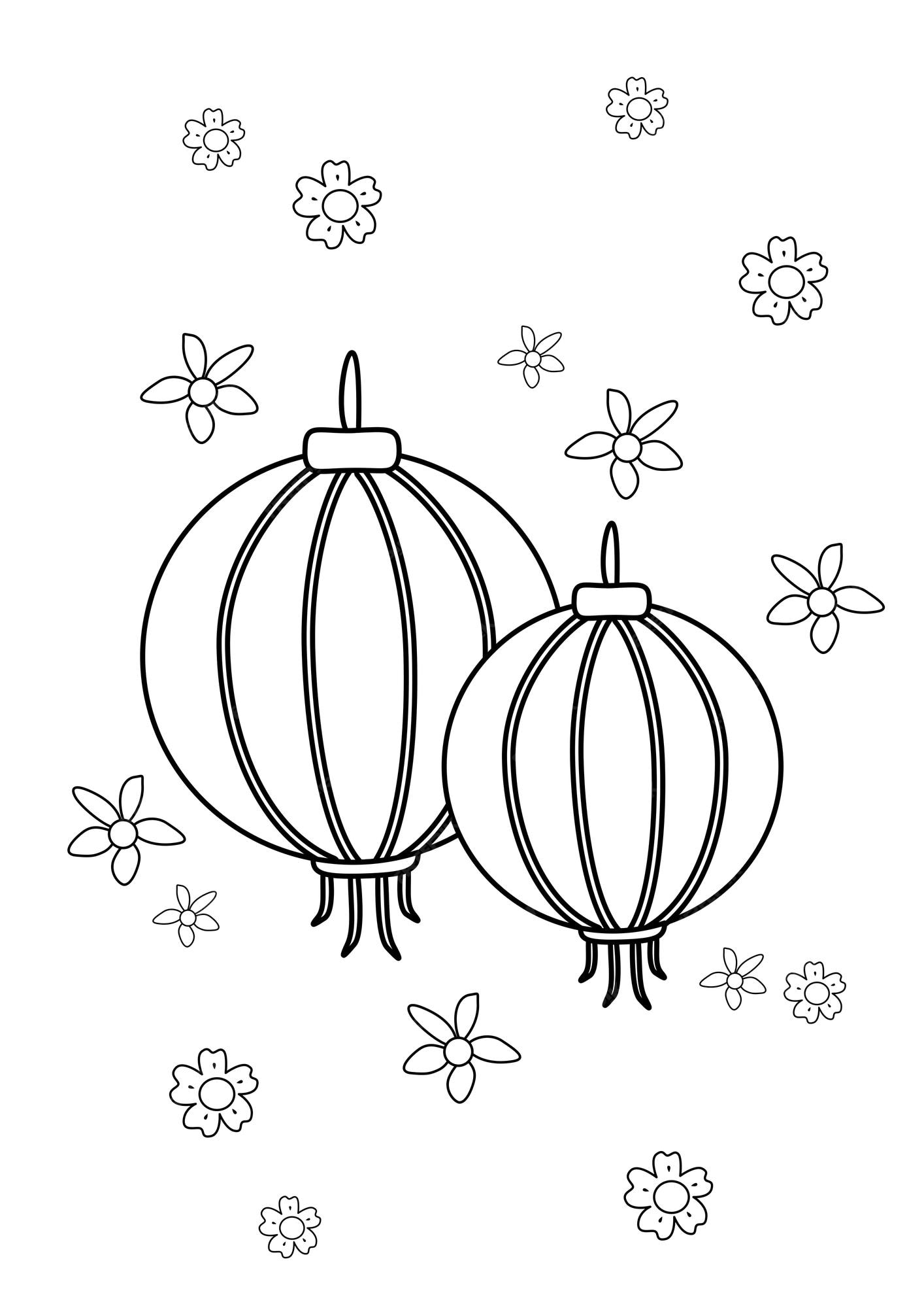 Premium vector chinese lantern coloring for kids and adult