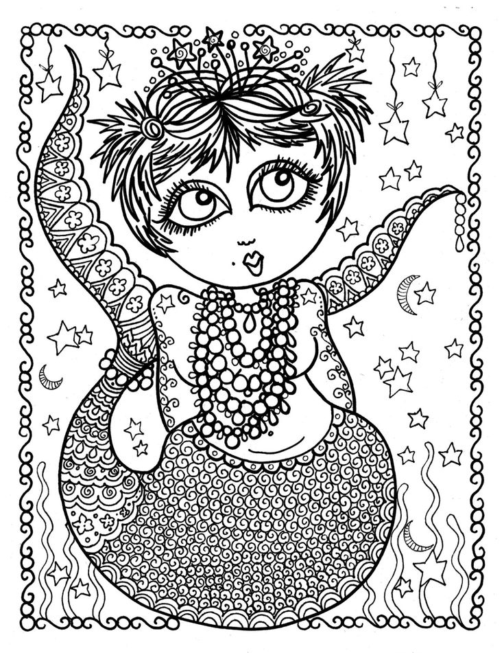 Chubby mermaid coloring page adult coloring page fantasy color