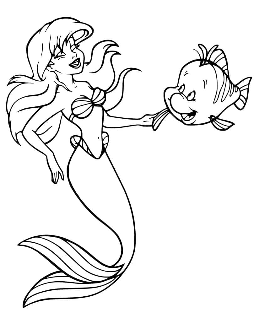 Princess ariel and flounder coloring page