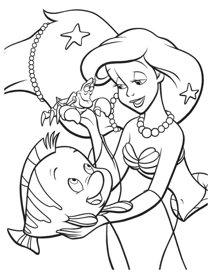 Cute ariel and flounder coloring page