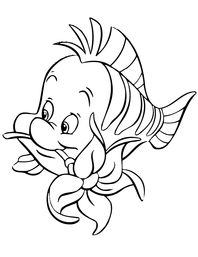 Flounder biting flower cartoon coloring page mermaid coloring pages cartoon coloring pages little mermaid drawings
