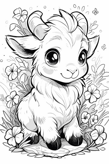 Premium vector clean and simple coloring page cute goat for kids