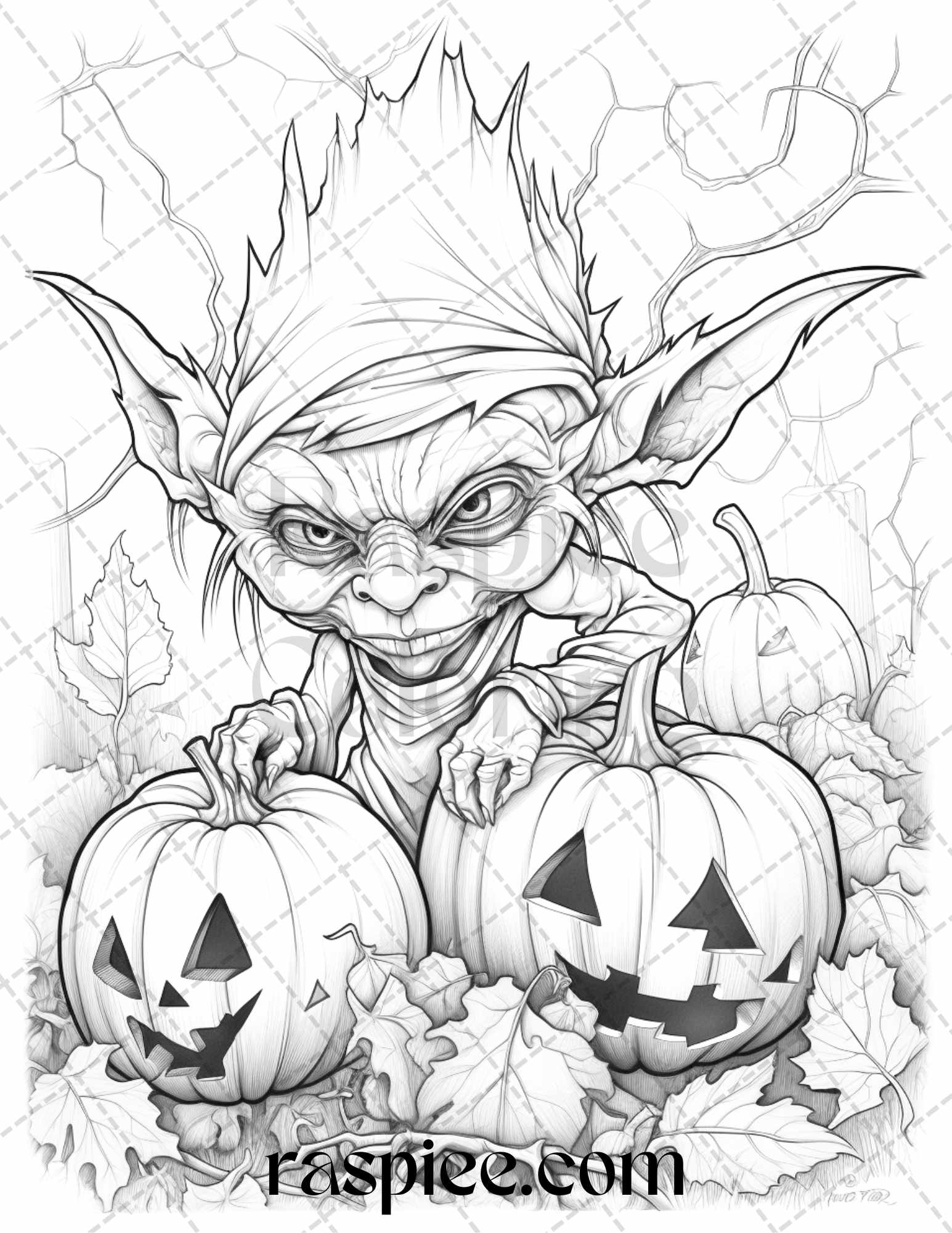 Halloween goblin grayscale coloring pages printable for adults pdf â coloring