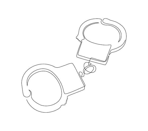 Premium vector handcuffs in one continuous line drawing symbol of police justice and jail prison concept in simple linear style true crime thin icon with editable stroke doodle vector illustration