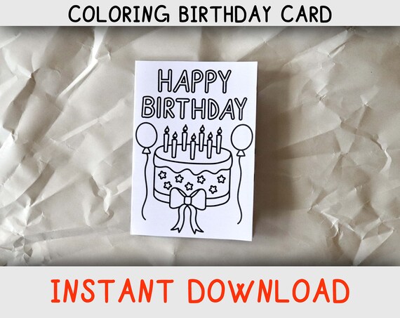 Happy birthday coloring card for kids who loves cake and coloring pages printable birthday card with birthday cake instant download