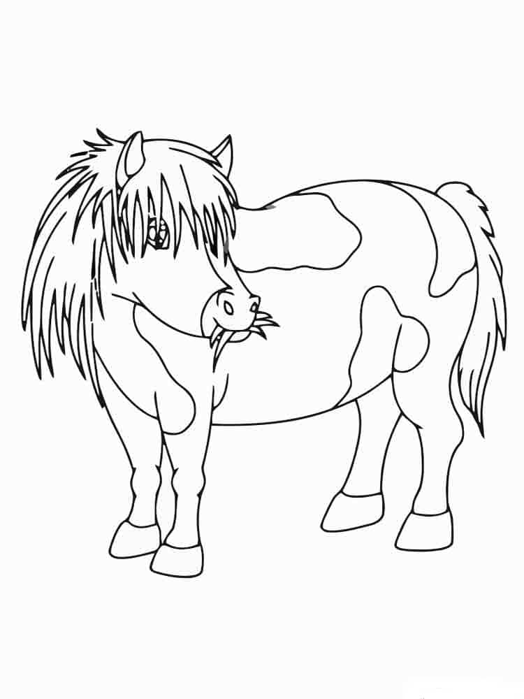 Drawing of a pony that eats hay coloring page