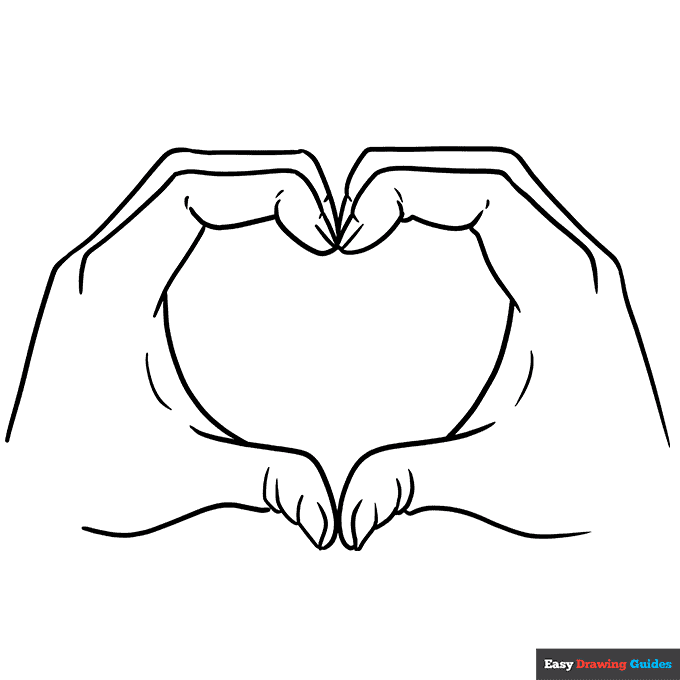 Heart hands coloring page easy drawing guides