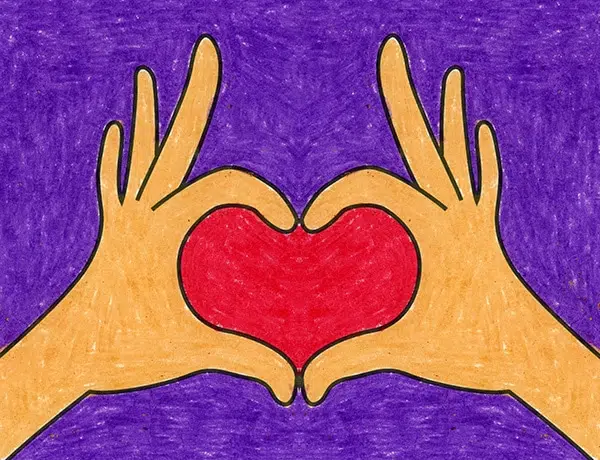 Easy how to draw two hands making a heart tutorial and coloring page