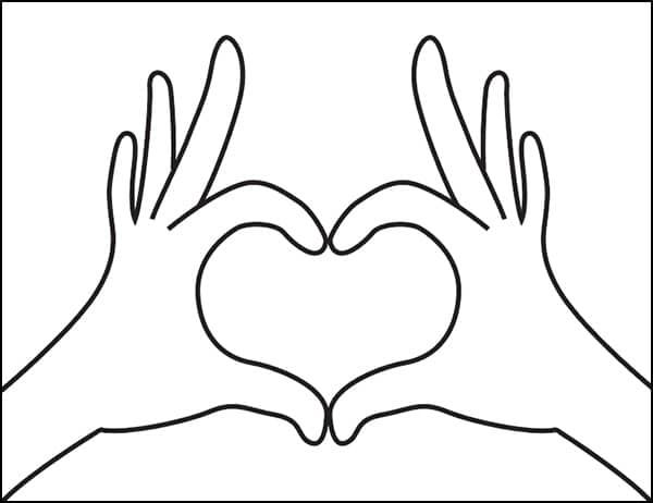 Easy how to draw two hands making a heart tutorial and coloring page hands making a heart heart hands drawing heart coloring pages