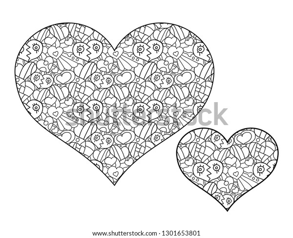 Heart hand drawing coloring kids adults stock illustration
