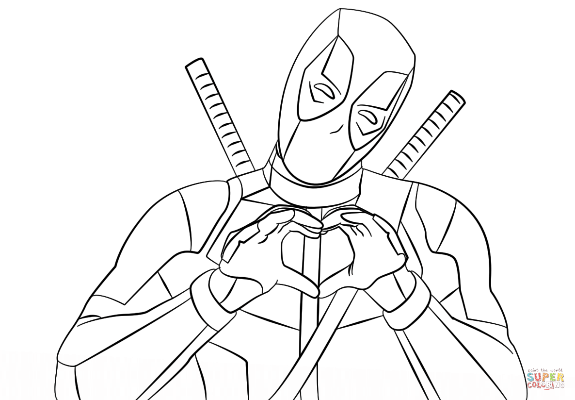 Deadpool making heart shape with hands coloring page free printable coloring pages