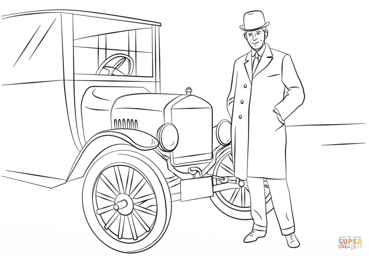 Henry ford and model t car coloring page free printable coloring pages