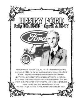 Henry ford coloring page tpt
