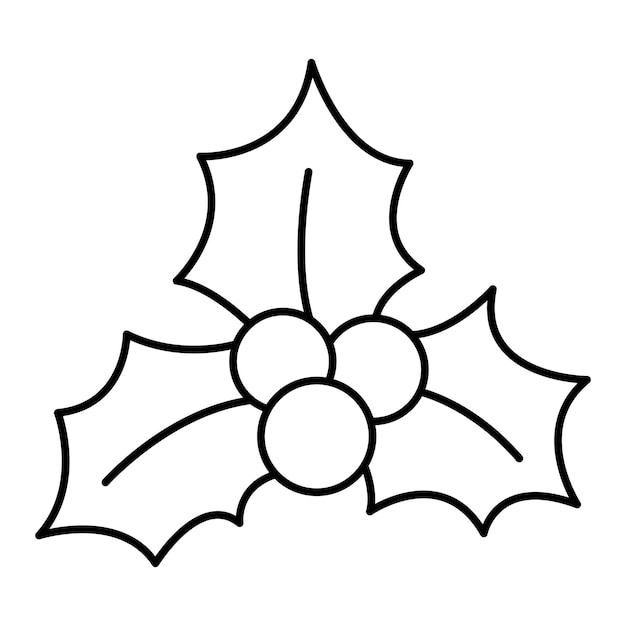 Premium vector vector black and white cartoon holly leaves and berries cute christmas plant illustration isolated on white background new year or winter symbol funny line icon coloring page