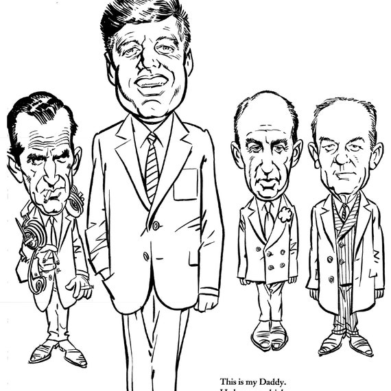 Mort druckers jfk coloring book printable pdf instant digital download pages of kennedy white house caricatures mad magazine style