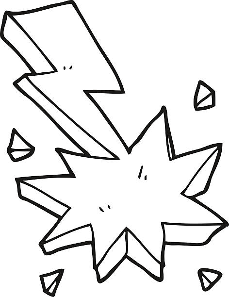 Black and white cartoon lighting strike symbol stock illustration