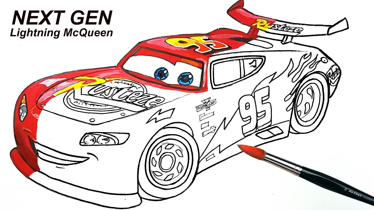 Draw next gen lightning mcqueen in cars drawing and coloring pages for kids