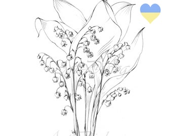 Lily of the valley sketch may birth flower large print flower coloring page line drawing botanical prints a hygge black white