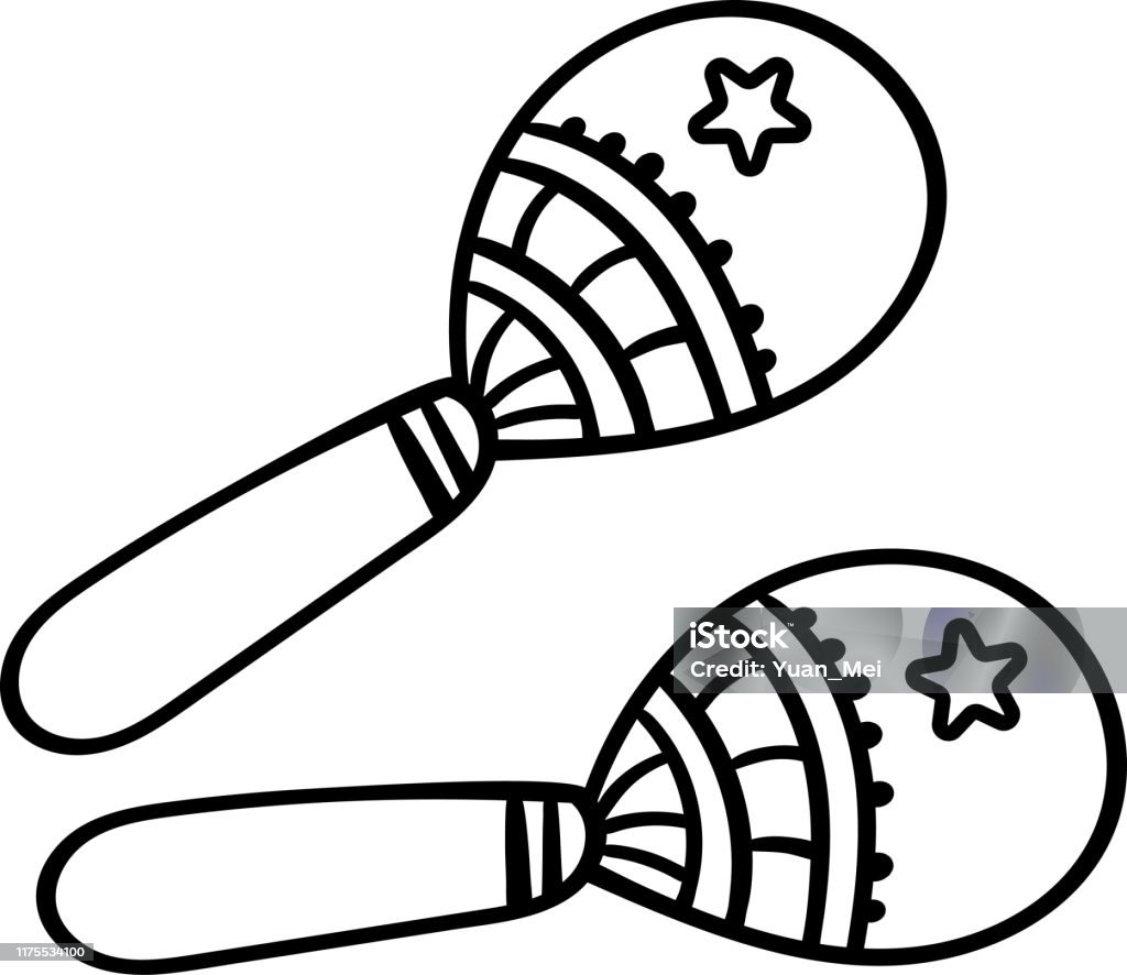 Cartoon maracas on white background coloring page adult and kids musical instrument mexico maracas vector illustration vector stock illustration