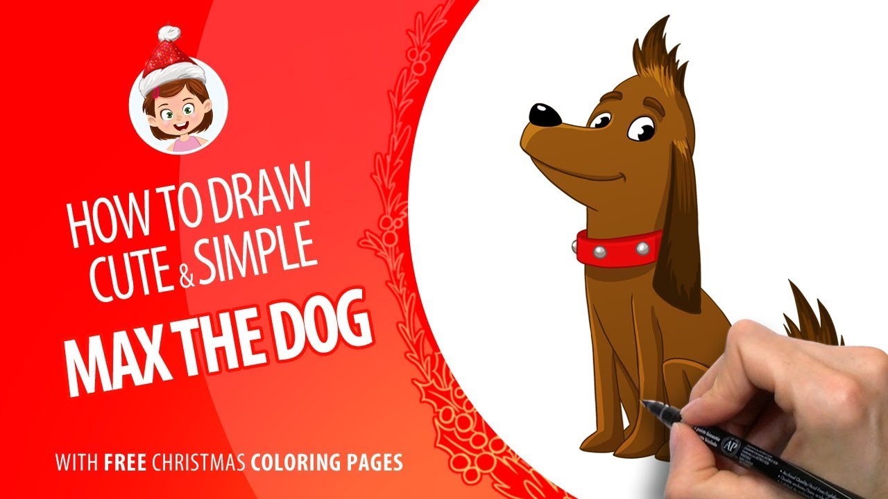 How to draw simple and cute max the dog free christmas coloring pages