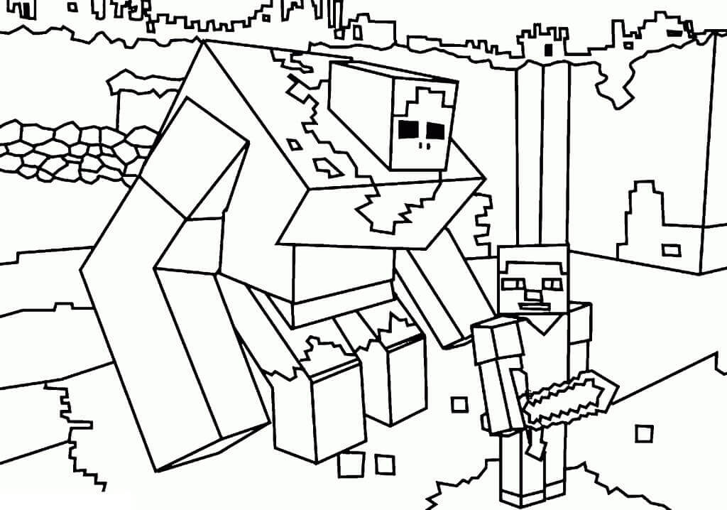 Mutaint zombie and steve coloring page