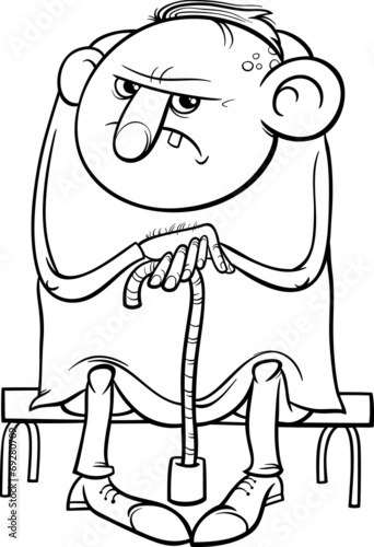 Grumpy old man cartoon coloring page vector