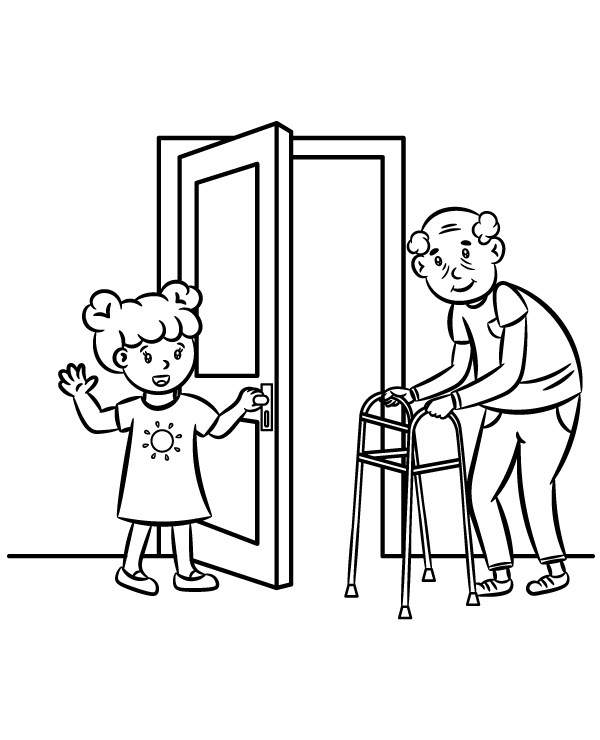 Helping old man coloring sheet